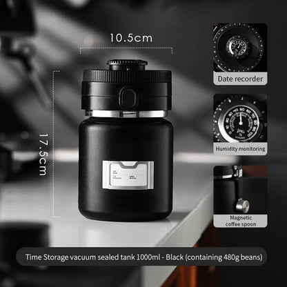 Bincoo 1000ML Coffee Bean Vacuum Airtight Sealed Tank Stainless Steel Grain Tea Nut Keep Fresh Storage Jars Kitchen Sealed Cans