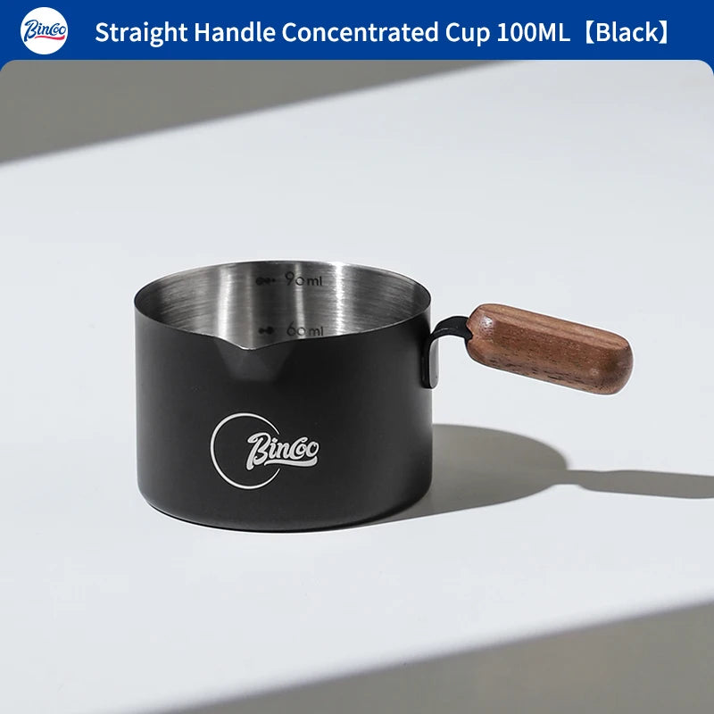 Bincoo Stainless Steel Espresso Measuring Cup With Wood Handle Espresso Shot Cup for Coffee Extraction and Milk Frothing Barista