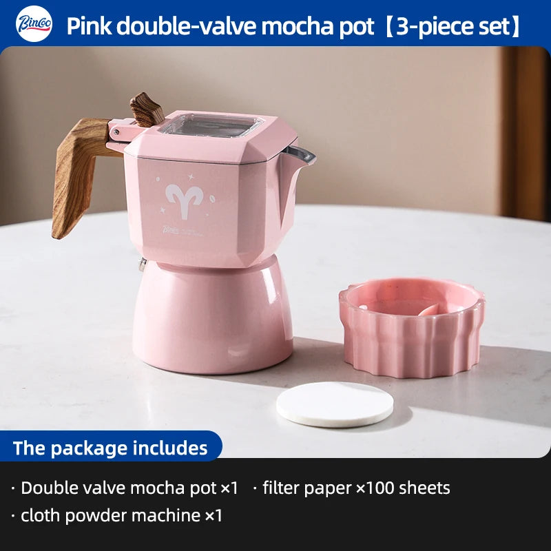 Bincoo Aries Sagittarius Star Dual Valve Moka Pot Espresso Extraction Pot Italian Home Barista Tools Electric Heating Stove 220V