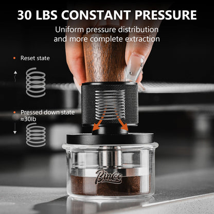 Bincoo 30LB Impact Force Tamper Set with Solid Wood Distributor 51/58mm Constant Pressure Self-Leveling Espresso Tool Kit