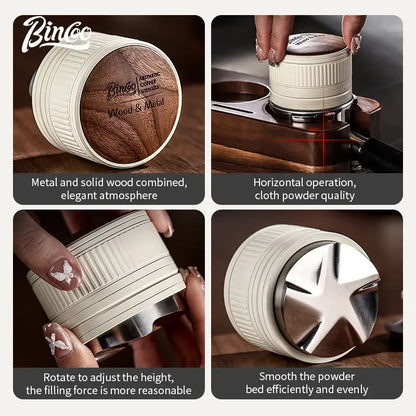 Bincoo 51/58MM Espresso Dispenser with Wooden Lid Adjustable Depth Coffee Masher Leveler Combination Set Home Barista Tools