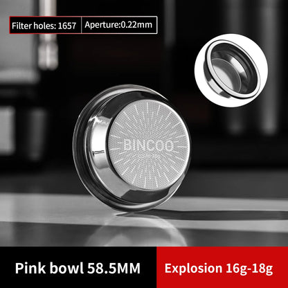 Bincoo 58.5mm Espresso Basket – Precision Drilled Pressurized Portafilter, Slow Flow, Tapered Shape for Barista Home Brewing