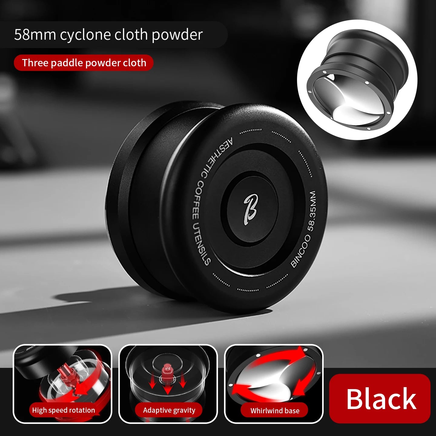 Bincoo Premium 58mm Magnetic Coffee Leveler Self Gravity Cyclone Design with 6 Concealed Magnets Even Grounds Distribution