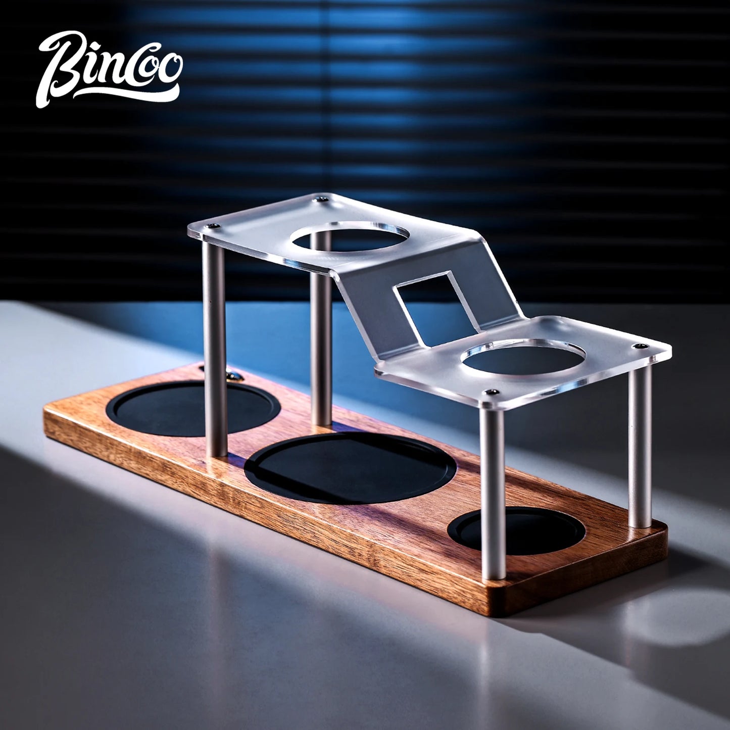 Bincoo Professional Coffee Dripper Stand Acrylic Body Anti-Slip Base and Sturdy Aluminum Frame for Secure Organized Storage