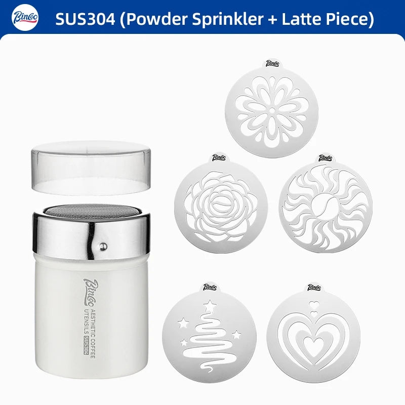 Bincoo GYKF2268  Stainless Steel Latte Art Template, Shaker Sifter Dispenser Duster Container, Tool Fancy Pattern Maker DIY Espresso Mold