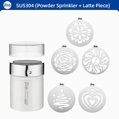 Bincoo GYKF2268  Stainless Steel Latte Art Template, Shaker Sifter Dispenser Duster Container, Tool Fancy Pattern Maker DIY Espresso Mold