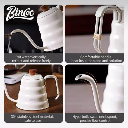 BINCOO 600ML Hand Brewed Coffee Pot 304 Stainless Steel Household Narrow Mouth Coffee Drip Kettle Pot Pour Over Coffee Tea Pots