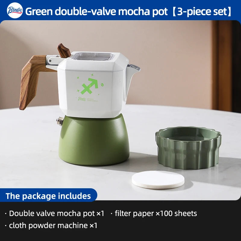 Bincoo Aries Sagittarius Star Dual Valve Moka Pot Espresso Extraction Pot Italian Home Barista Tools Electric Heating Stove 220V