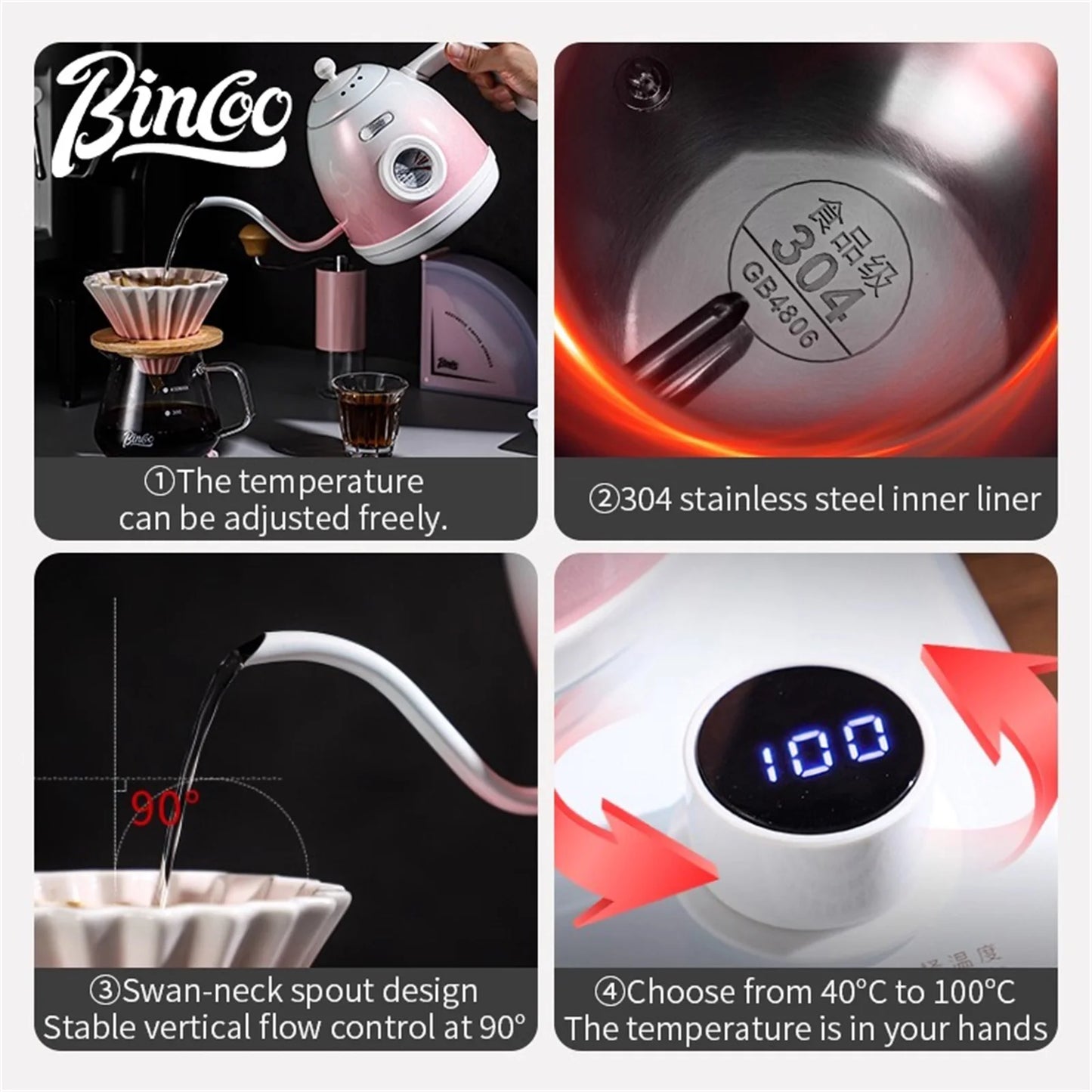 BINCOO Constant Temperature Electric Kettle Hand Brewed Coffee Pot Anti Dry Burning Intelligent Power-off Heating Pot Household
