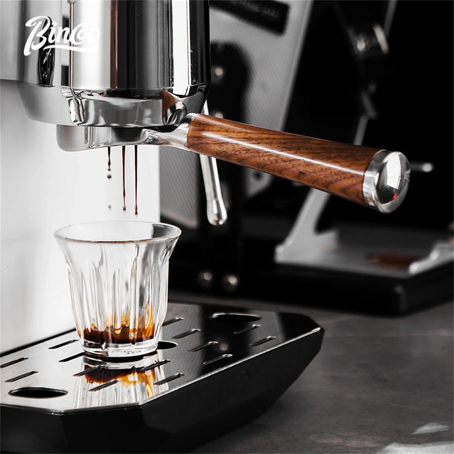 Bincoo Aroma Bottomless Portafilter, Walnut 58mm Universal, Espresso Machine Upgrade, Open Design Fits Delonghi Dongling