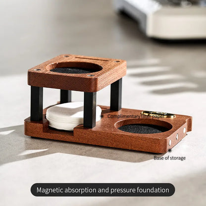 Bincoo Coffee Storage Base Powder Hammer Cloth Powder Dispenser Set Solid Wood Handle Filling Base With Magnetic 51/58MM