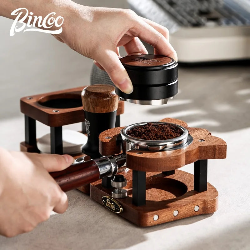 Bincoo Coffee Storage Base Powder Hammer Cloth Powder Dispenser Set Solid Wood Handle Filling Base With Magnetic 51/58MM