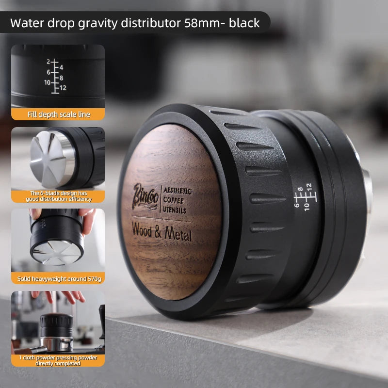 Bincoo Self Gravity Powder Distributor Stainless Steel Powder Hammer 58.35/58mm Automatic Height Adjustment Italian Barista Tool