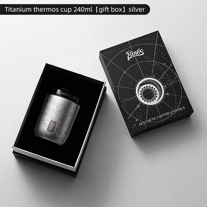 BINCOO 240ML Pure Titanium Coffee Thermos Cup Car Leak-proof Travel Thermal Mug Portable Vacuum Insulated Coffee Cup Gift Box