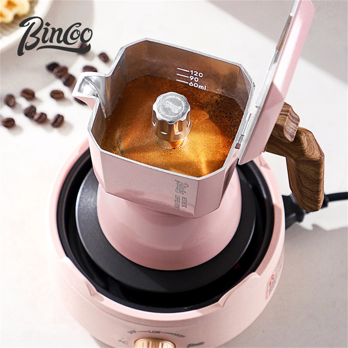 Bincoo Aries Sagittarius Star Dual Valve Moka Pot Espresso Extraction Pot Italian Home Barista Tools Electric Heating Stove 220V