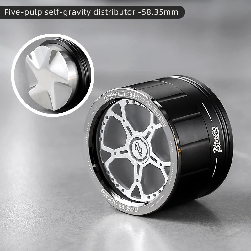 Bincoo 58/58.35mm Self Gravity Powder Distributor Stainless Steel Powder Hammer Automatic Height Adjustment Italian Barista Tool