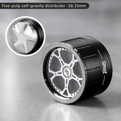 Bincoo Self Gravity Powder Distributor 58.35/58mm Stainless Steel Powder Hammer Automatic Height Adjustment Italian Barista Tool