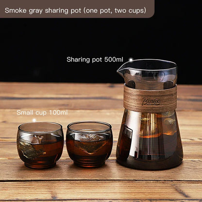 Bincoo 500ml Hand Brewed Coffee Sharing Pot with Wood Card Heat-Resistant High Borosilicate Glass Coffee Pot Coffee Barista Tool