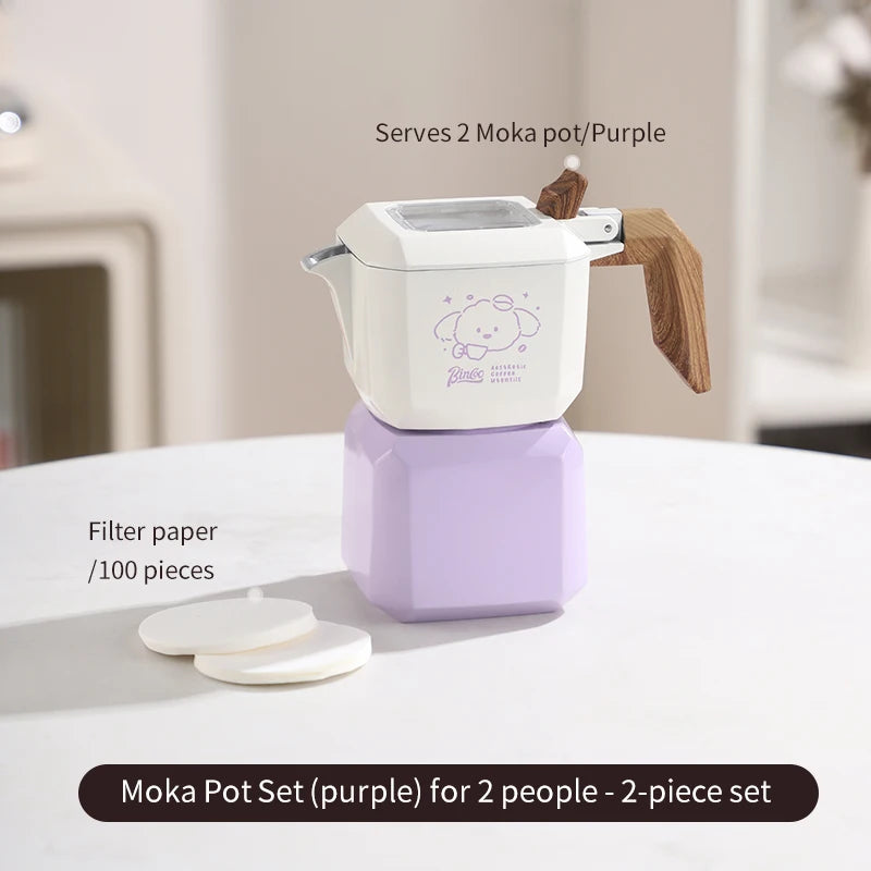 Bincoo Dog Shape Dual Valve Moka Pot Set Stovetop Espresso Maker Cute Animal Design Home Coffee Brewing Kit
