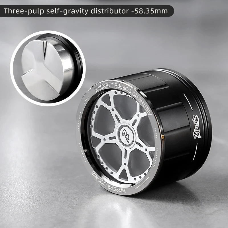 Bincoo Self Gravity Powder Distributor Stainless Steel Powder Hammer 58.35/58mm Automatic Height Adjustment Italian Barista Tool