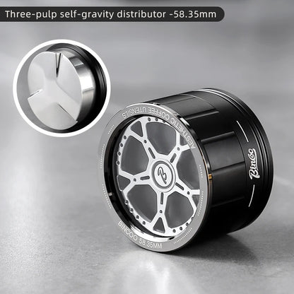 Bincoo Self Gravity Powder Distributor 58.35/58mm Stainless Steel Powder Hammer Automatic Height Adjustment Italian Barista Tool