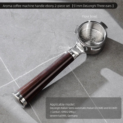 Bincoo Aroma Bottomless Portafilter, Walnut 58mm Universal, Espresso Machine Upgrade, Open Design Fits Delonghi Dongling