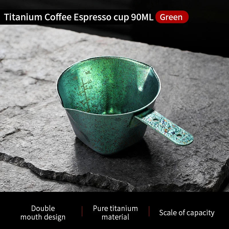 Bincoo Premium Titanium Double Eagle Spout Measuring Cup 90ml with Visible Scale for Home Baristas Large Capacity Easy Flow