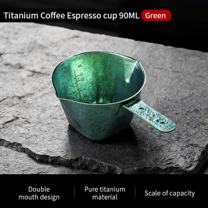 Bincoo Premium Titanium Double Eagle Spout Measuring Cup 90ml with Visible Scale for Home Baristas Large Capacity Easy Flow