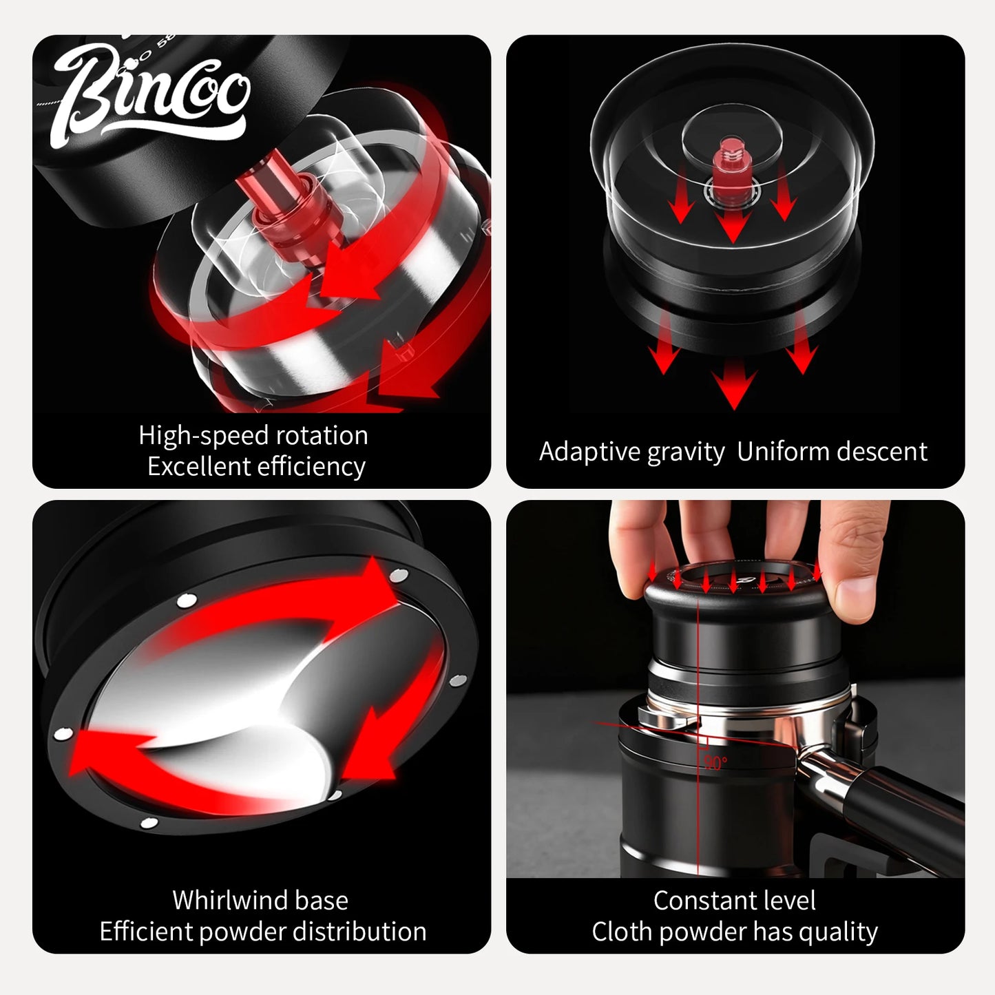 Bincoo Premium 58mm Magnetic Coffee Leveler Self Gravity Cyclone Design with 6 Concealed Magnets Even Grounds Distribution