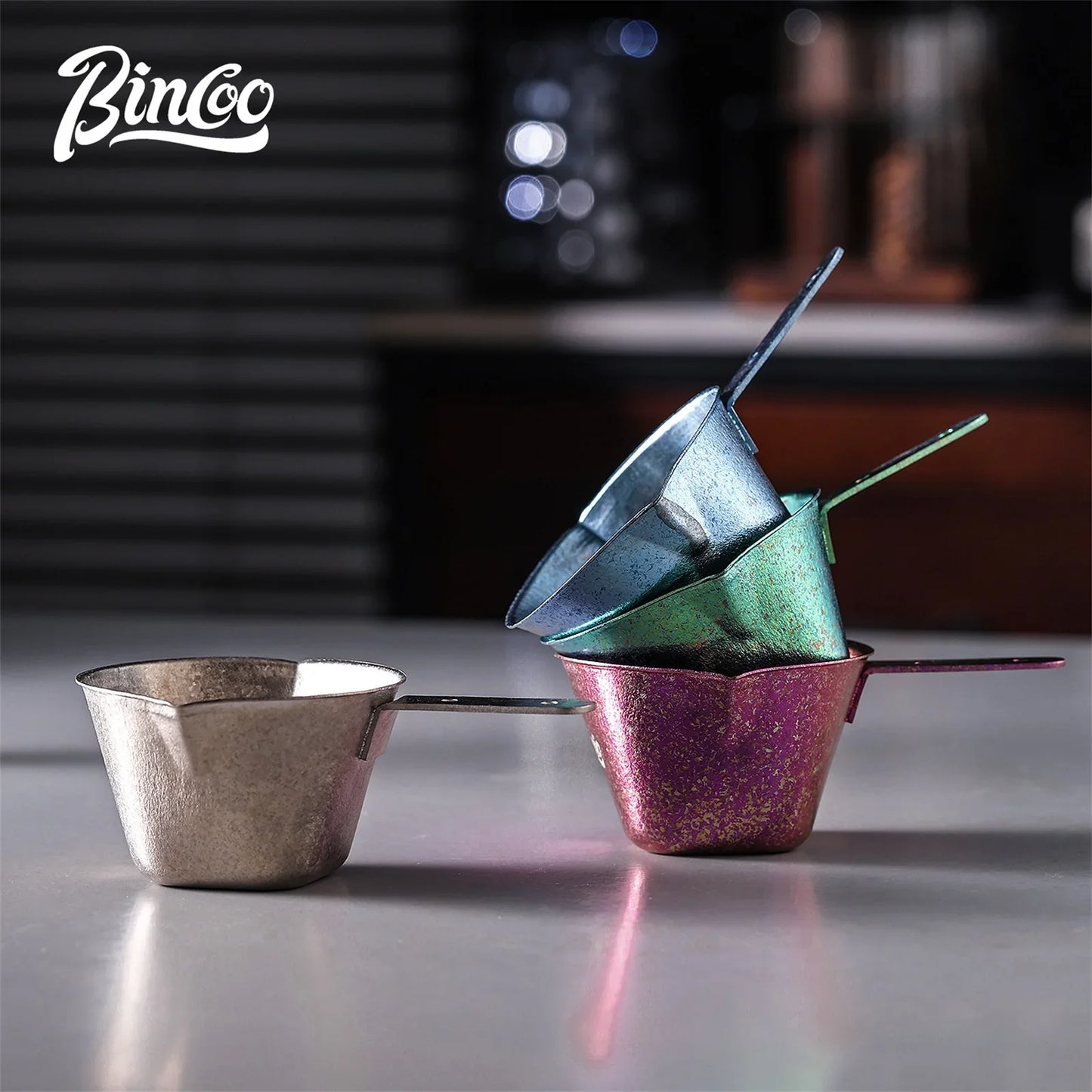 Bincoo Premium Titanium Double Eagle Spout Measuring Cup 90ml with Visible Scale for Home Baristas Large Capacity Easy Flow