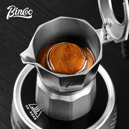 Bincoo 316 Stainless Steel Moka Pot with 51mm Basket and Tamper – Stovetop Espresso Coffee Maker for Home Barista