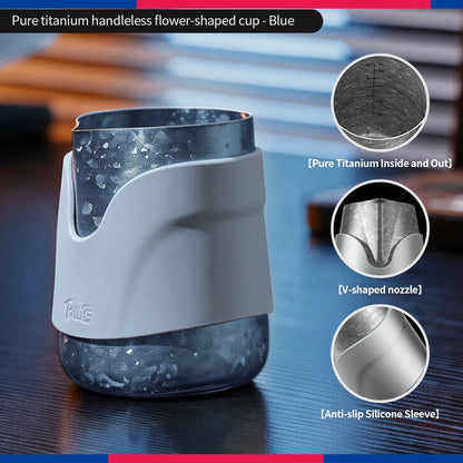 Bincoo Handleless Titanium Frothing Pitcher – Round Spout Latte Art Cup with Measuring Scale, Home Barista Tool
