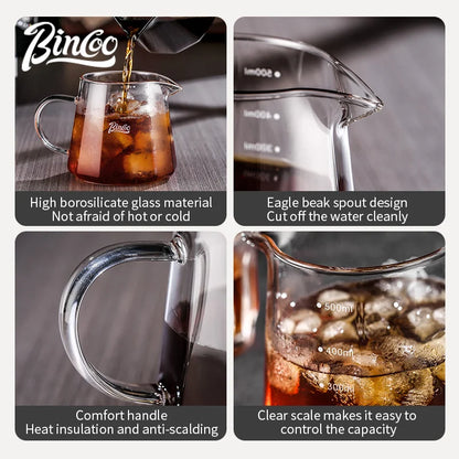Bincoo 500ml 700ml Coffee Servers Maker Glass Coffee Sharing Pot for Drip Manual Pour over Coffee Pot for Home/Office/Café