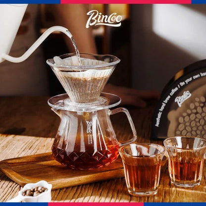 Bincoo 400/600ML Coffee Server Sharing Pot Dripper Cup with 40Pcs Disposable Coffee Filter Paper Drip Coffee Set