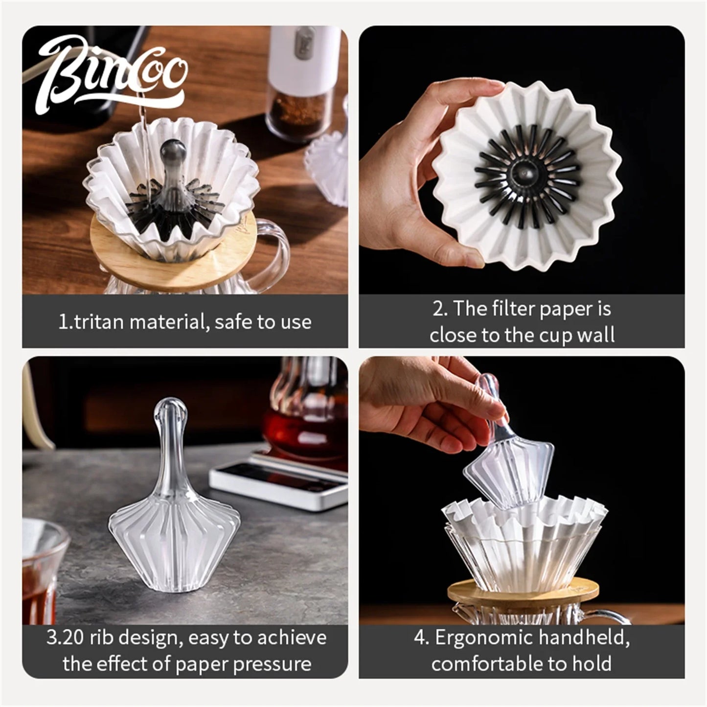 Bincoo Coffee Filter Paper Holder, Heat-Resistant Tritan Coffee Press Ring, Pour Over Assistant, Household Coffee Accessories