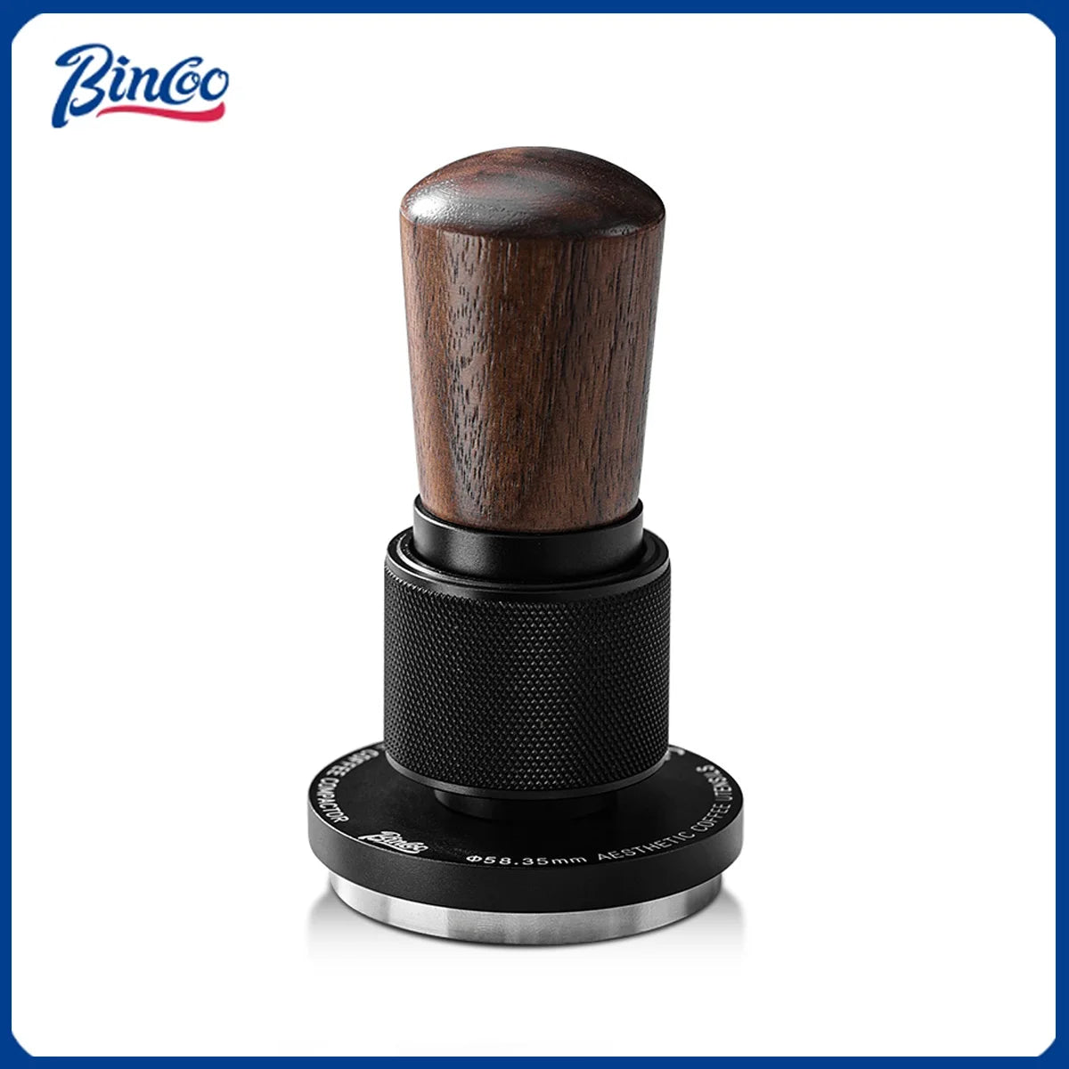 Bincoo 51MM/58MM 30lb Constant Pressure Espresso Coffee Tamper, Stainless Steel Ripple Base, Wood Handle for Home/Cafe Barista