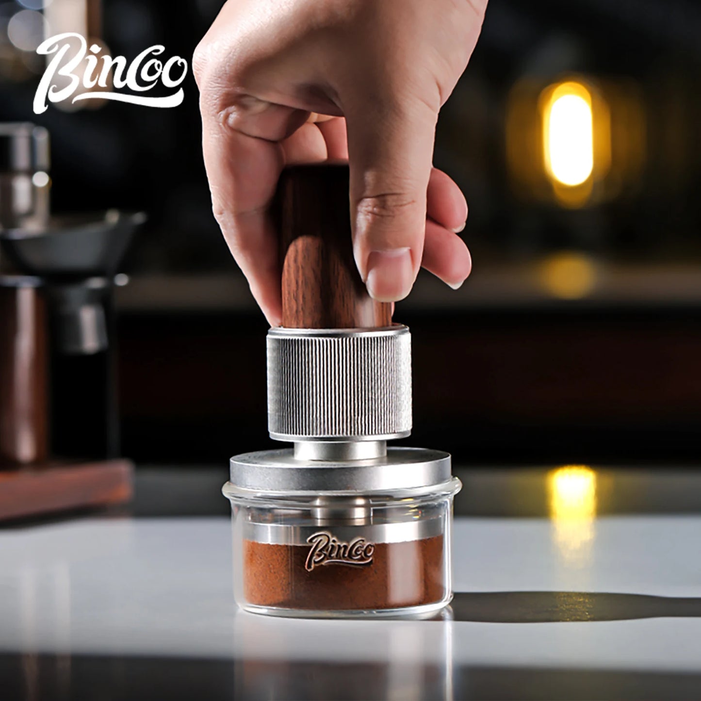 BINCOO 51mm/58mm 30Ib Impact Constant Pressure Coffee Tamper Stainless Steel Base Anti-Rust Wood Handle Barista Espresso Tools