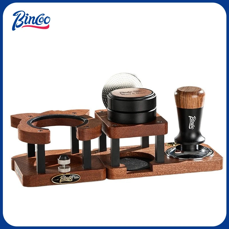 Bincoo Coffee Storage Base Powder Hammer Cloth Powder Dispenser Set Solid Wood Handle Filling Base With Magnetic 51/58MM