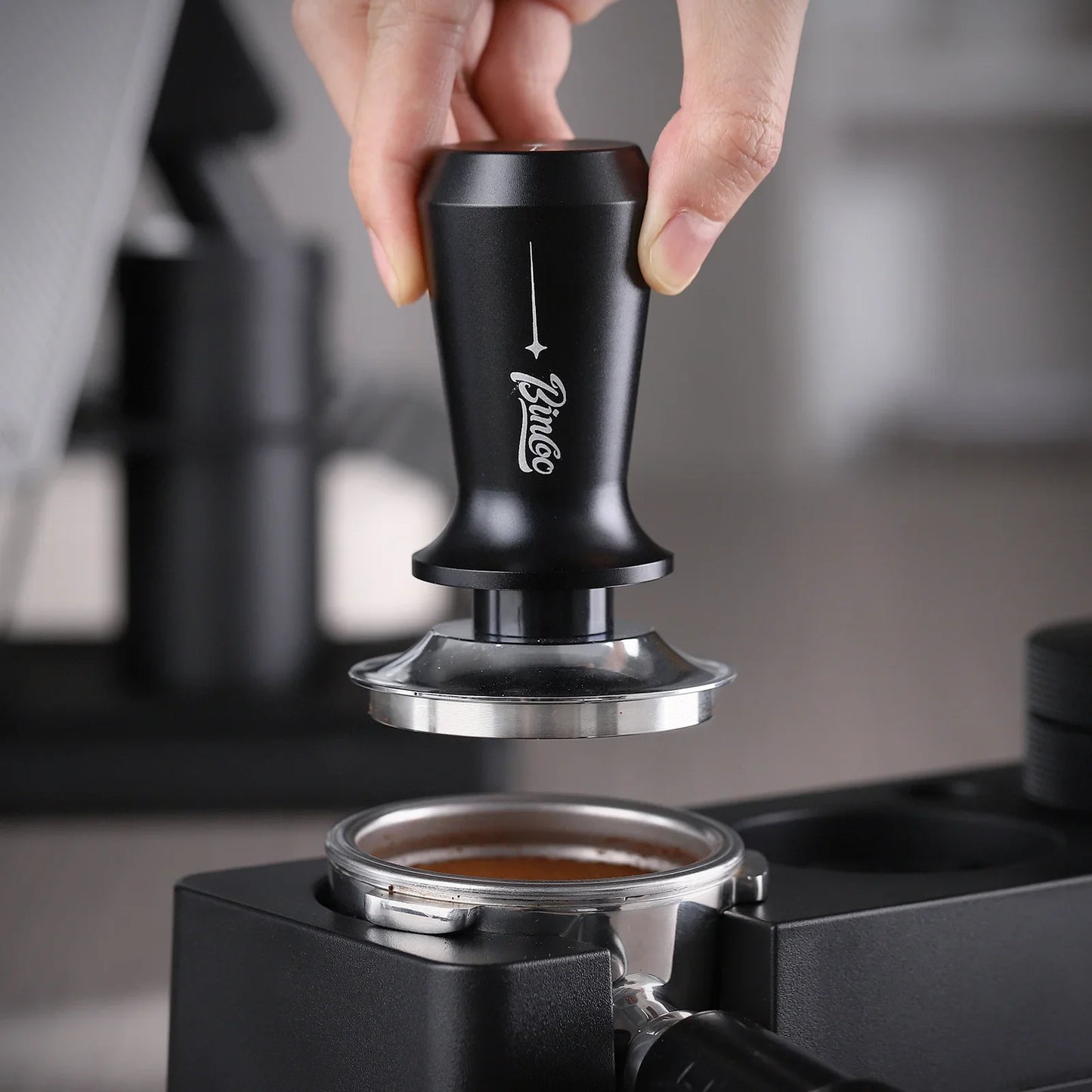 Bincoo Coffee Tamper with Threaded Spring Mechanism 51/58mm Universal Espresso Tamping Pressing Tool Barista Accessories
