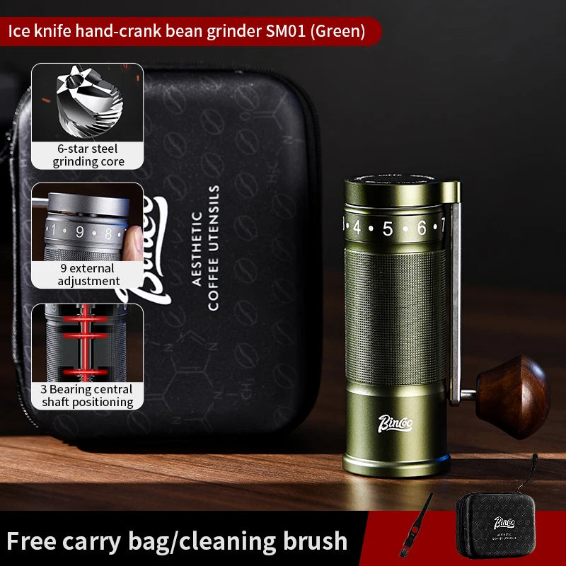 Bincoo SM01 Manual Coffee Grinder Portable Mill 420 Stainless Steel Six-Star Core Straight Shank Hand Foldable Coffee Grinder
