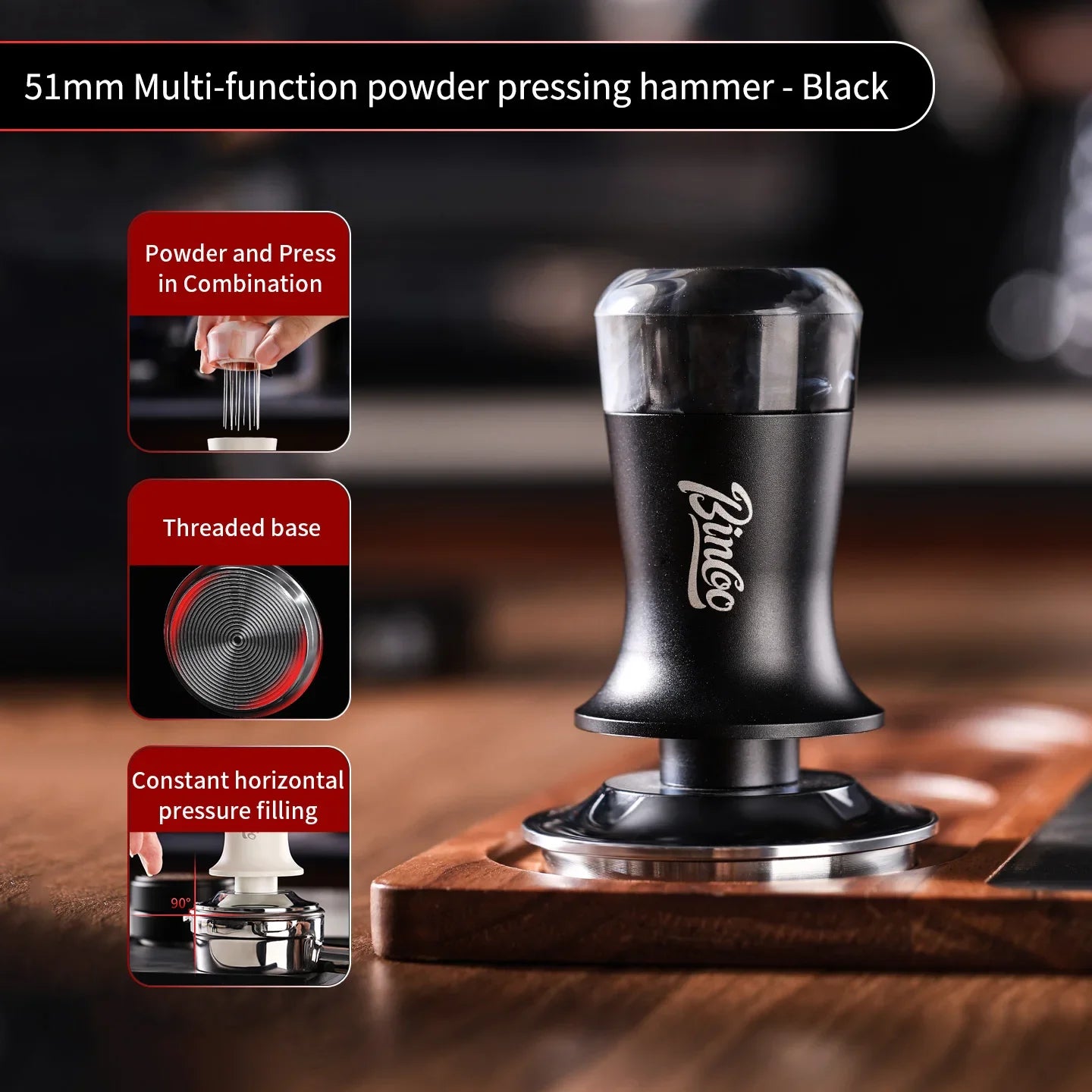 Bincoo 30Ib Constant Pressure 51/58mm Coffee Tamper Multifunctional Magnetic With Powder Needle Disperser Espresso Powder Tamper