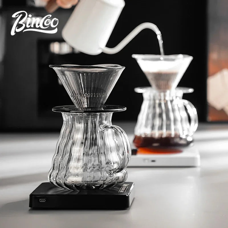 Bincoo 600ML Coffee Servers Sharing Transparent Glass Pot Coffee  Drip Filters Cup Coffee Utensils