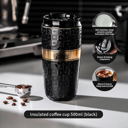 BINCOO 280/500ml Portable Coffee Thermos Cup Double Layered Ceramic Inner Wall Stainless Steel Car Travel Leak-proof Coffee Mugs