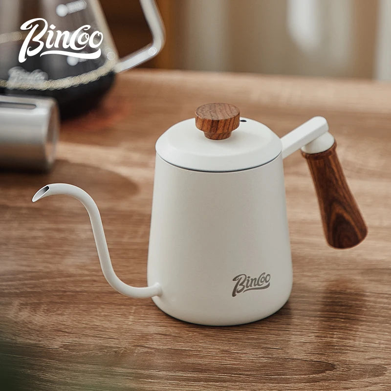Bincoo GYKF2313 Stainless Steel Hand Drip Coffee Kettle with Real Wood Handle Long Gooseneck Spout  Precision Pouring and Home Brewing