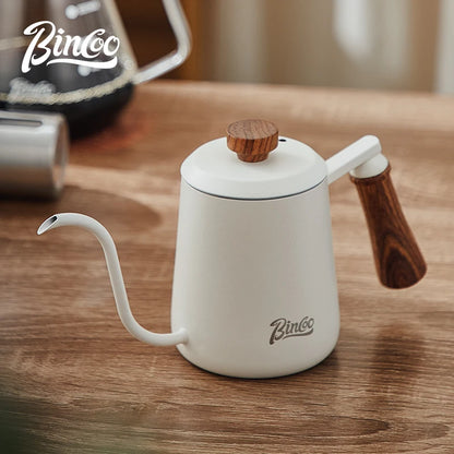 Bincoo GYKF2313 Stainless Steel Hand Drip Coffee Kettle with Real Wood Handle Long Gooseneck Spout  Precision Pouring and Home Brewing