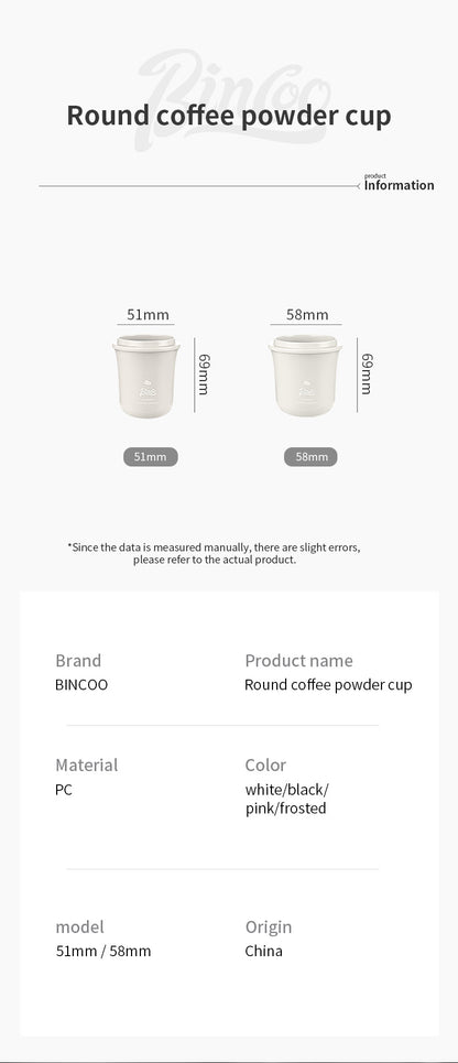 Bincoo Coffee Dosing Cup - 51mm/58mm Universal Espresso Powder Receiver, Multi-Functional Coffee Porter for Weighing Beans & Catching Grounds, PC Material