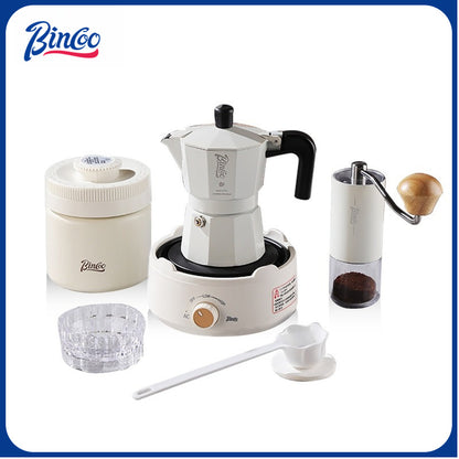 BINCOO Double-Valve Moka Pot Italian Coffee Maker Home Portable Mini Espresso Machine Set Coffee Grinder Bundle Coffee Equipment Set 2Cups
