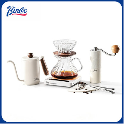 BINCOO Pour‑Over Coffee Set with Manual Coffee Grinder Home Drip Coffee Maker with Glass Dripper Hand‑Ground Coffee Brewing Kit