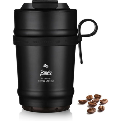 Bincoo 11oz Travel Coffee Mug Tumbler with Flip Lid-316 Stainless Steel Vacuum Coffee Cup with Ceramic Liner for Hot and Cold,Portable Insulation Mug with Rope for Ootdoor Home