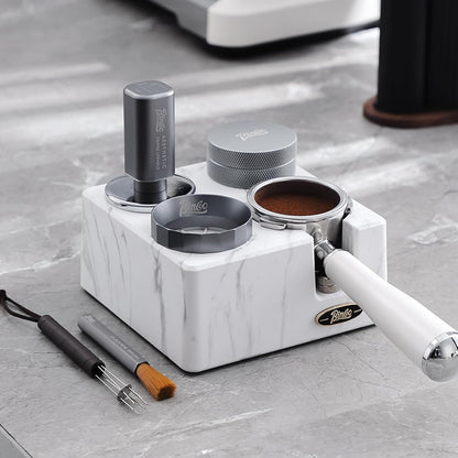 Bincoo Multifunction Espresso Tamper Station 4 Holes,Adjustable Height Espresso Coffee Organizer Box Fit for Storage 51, 53, 58MM Espresso Tamper,Coffee Tamper Holder (Marble White)